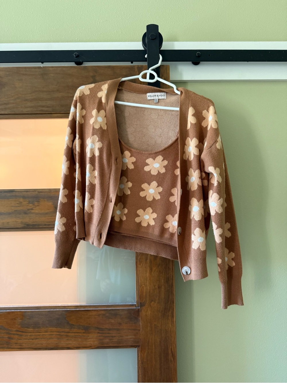 Brown Floral Knit Cardigan and Tank Set